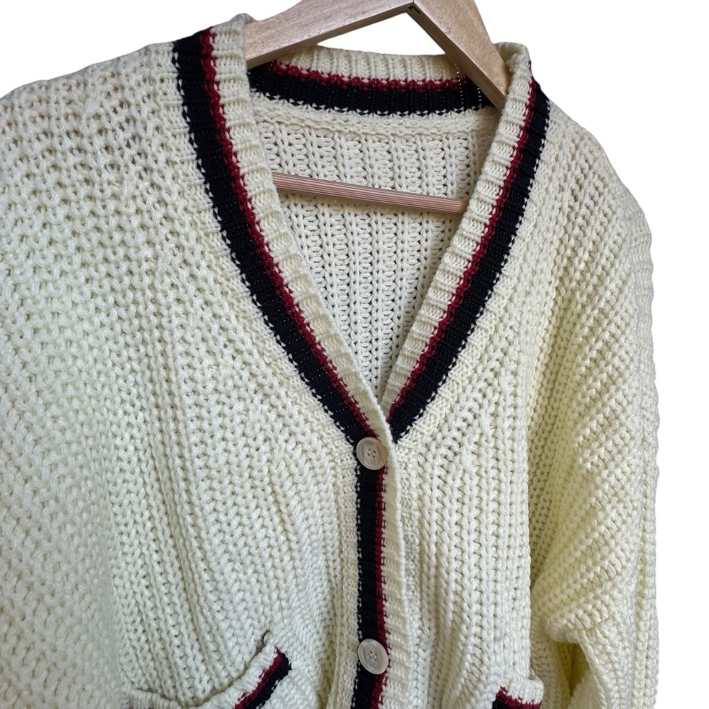 Cider Knit V-Neck Solid Button Pocket Contrasting… - image 3